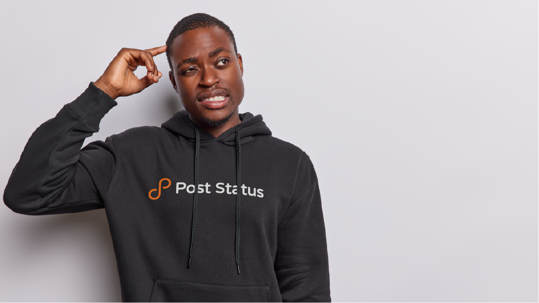 A black person wearing a Post Status hoodie